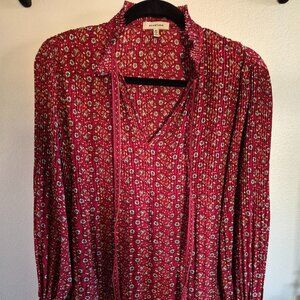 Max Studio red floral blouse size XS